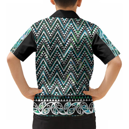New Zealand Maori Niho Taniwha Kid Hawaiian Shirt Papua Shell - Mangopare Puhoro Pattern LT9