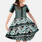 New Zealand Maori Niho Taniwha Kid Short Sleeve Dress Papua Shell - Mangopare Puhoro Pattern
