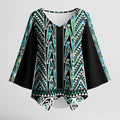 New Zealand Maori Niho Taniwha Kimono Sleeve Blouse Papua Shell - Mangopare Puhoro Pattern