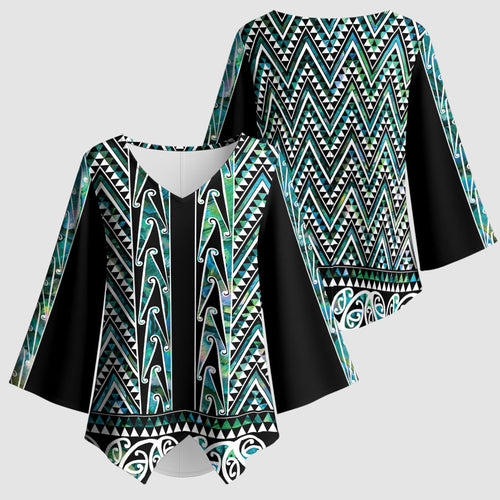 New Zealand Maori Niho Taniwha Kimono Sleeve Blouse Papua Shell - Mangopare Puhoro Pattern
