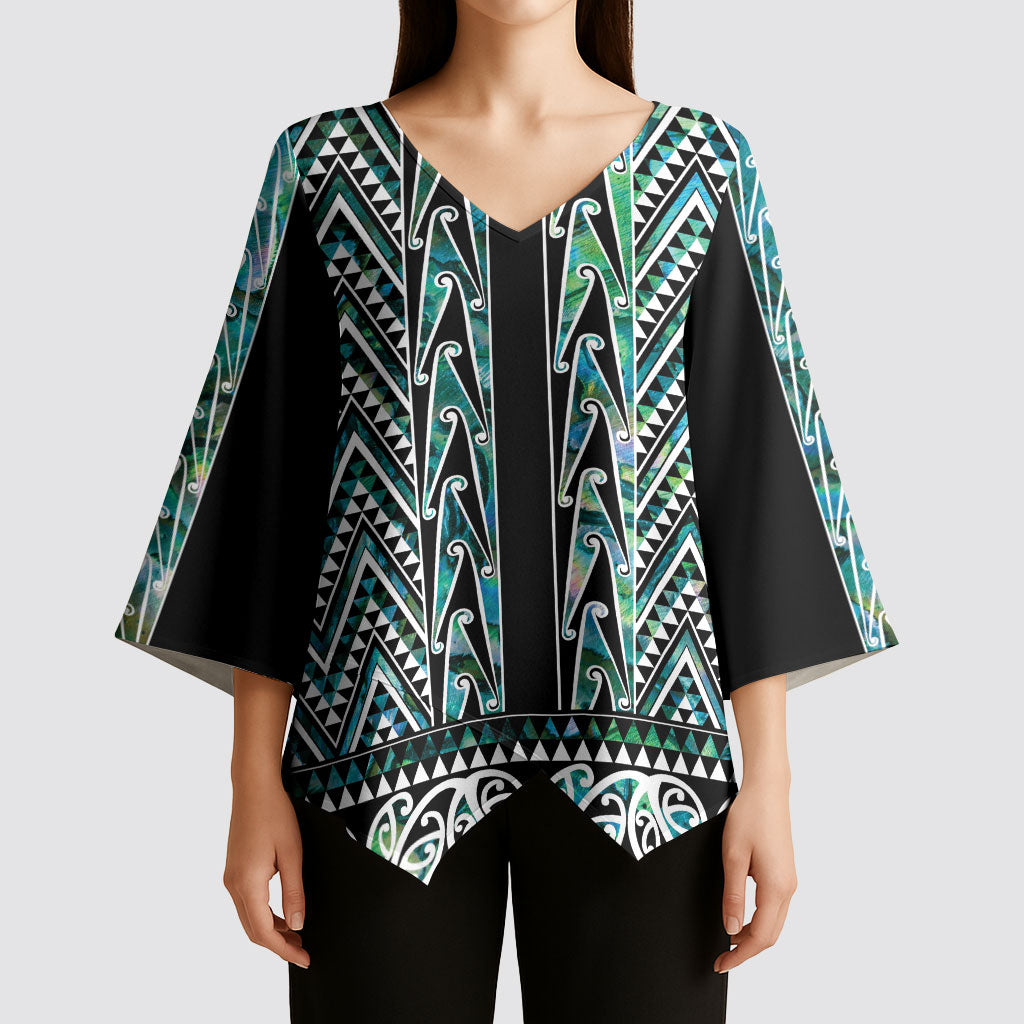 New Zealand Maori Niho Taniwha Kimono Sleeve Blouse Papua Shell - Mangopare Puhoro Pattern
