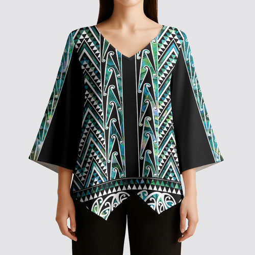 New Zealand Maori Niho Taniwha Kimono Sleeve Blouse Papua Shell - Mangopare Puhoro Pattern