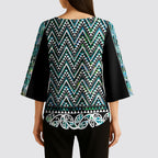 New Zealand Maori Niho Taniwha Kimono Sleeve Blouse Papua Shell - Mangopare Puhoro Pattern