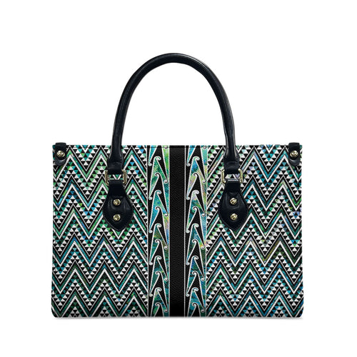 New Zealand Maori Niho Taniwha Leather Bag Papua Shell - Mangopare Puhoro Pattern