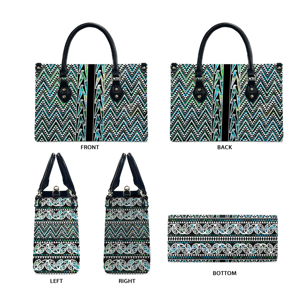 New Zealand Maori Niho Taniwha Leather Bag Papua Shell - Mangopare Puhoro Pattern