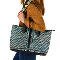 New Zealand Maori Niho Taniwha Leather Tote Bag Papua Shell - Mangopare Puhoro Pattern