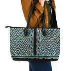 New Zealand Maori Niho Taniwha Leather Tote Bag Papua Shell - Mangopare Puhoro Pattern