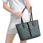 New Zealand Maori Niho Taniwha Leather Tote Bag Papua Shell - Mangopare Puhoro Pattern