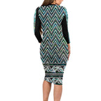 New Zealand Maori Niho Taniwha Long Sleeve Bodycon Dress Papua Shell - Mangopare Puhoro Pattern