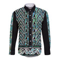 New Zealand Maori Niho Taniwha Long Sleeve Button Shirt Papua Shell - Mangopare Puhoro Pattern
