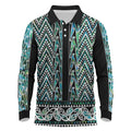 New Zealand Maori Niho Taniwha Long Sleeve Polo Shirt Papua Shell - Mangopare Puhoro Pattern