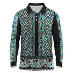 New Zealand Maori Niho Taniwha Long Sleeve Polo Shirt Papua Shell - Mangopare Puhoro Pattern