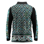 New Zealand Maori Niho Taniwha Long Sleeve Polo Shirt Papua Shell - Mangopare Puhoro Pattern