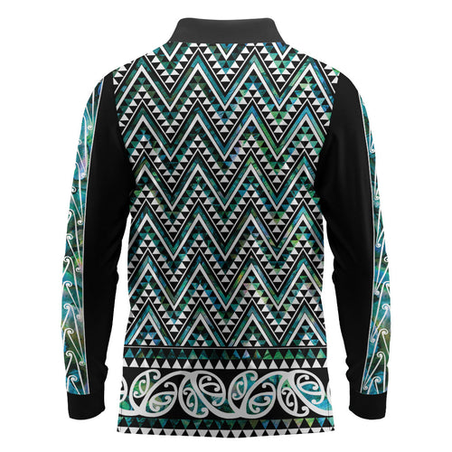 New Zealand Maori Niho Taniwha Long Sleeve Polo Shirt Papua Shell - Mangopare Puhoro Pattern
