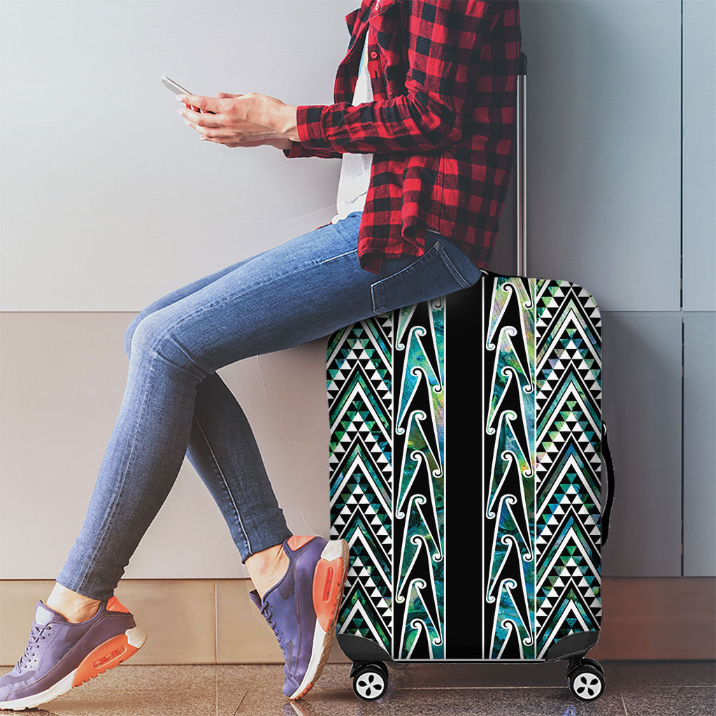 New Zealand Maori Niho Taniwha Luggage Cover Papua Shell - Mangopare Puhoro Pattern