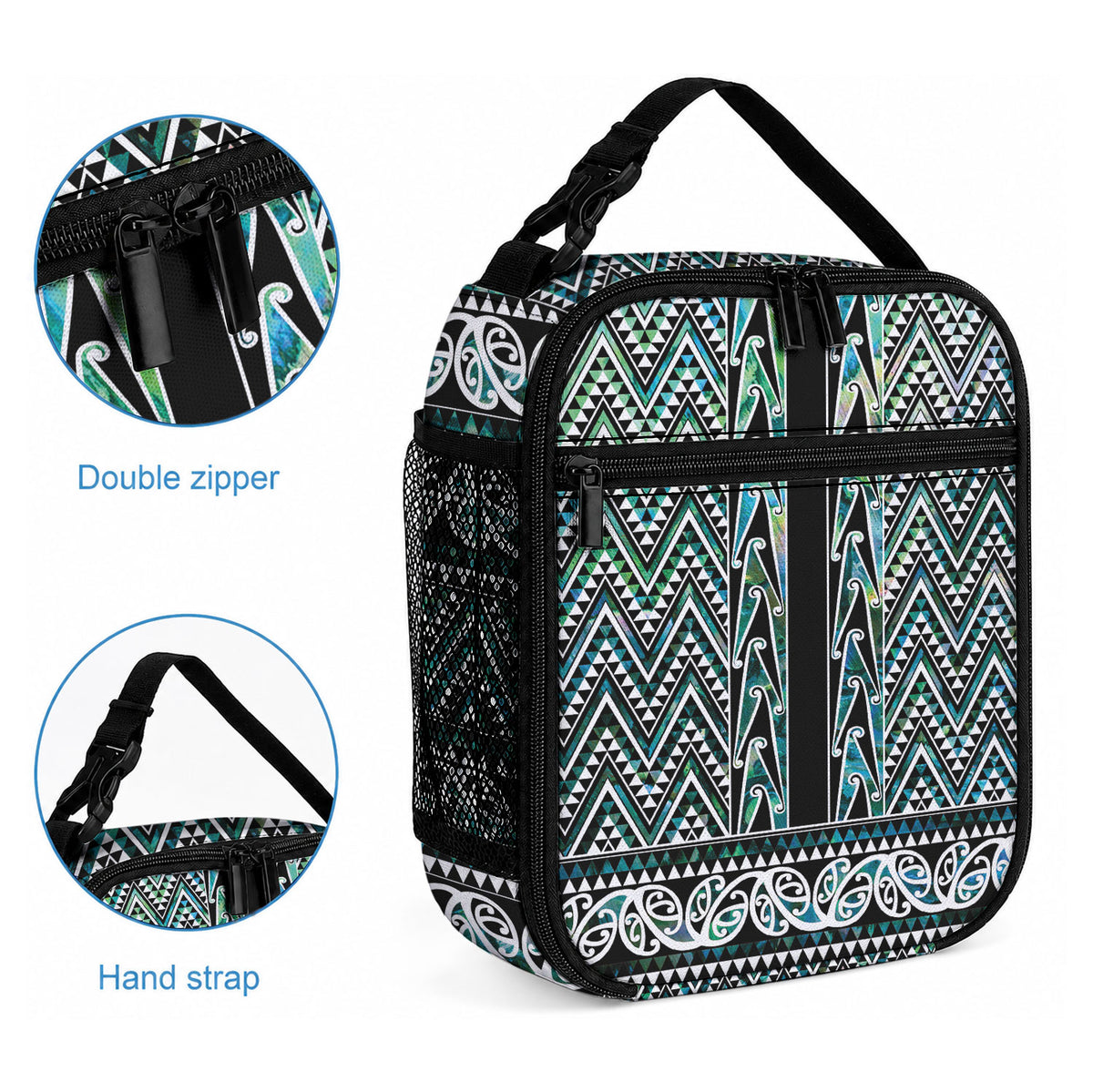 New Zealand Maori Niho Taniwha Lunch Bag Papua Shell - Mangopare Puhoro Pattern
