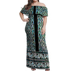 New Zealand Maori Niho Taniwha Off Shoulder Maxi Dress Papua Shell - Mangopare Puhoro Pattern