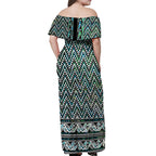 New Zealand Maori Niho Taniwha Off Shoulder Maxi Dress Papua Shell - Mangopare Puhoro Pattern