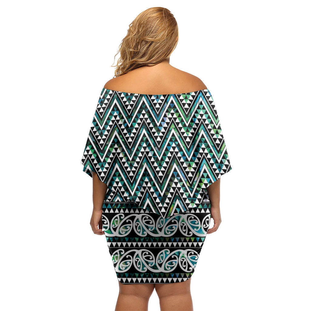 New Zealand Maori Niho Taniwha Off Shoulder Short Dress Papua Shell - Mangopare Puhoro Pattern