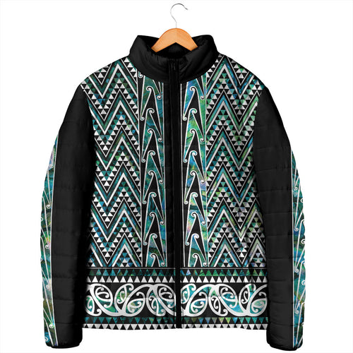 New Zealand Maori Niho Taniwha Padded Jacket Papua Shell - Mangopare Puhoro Pattern
