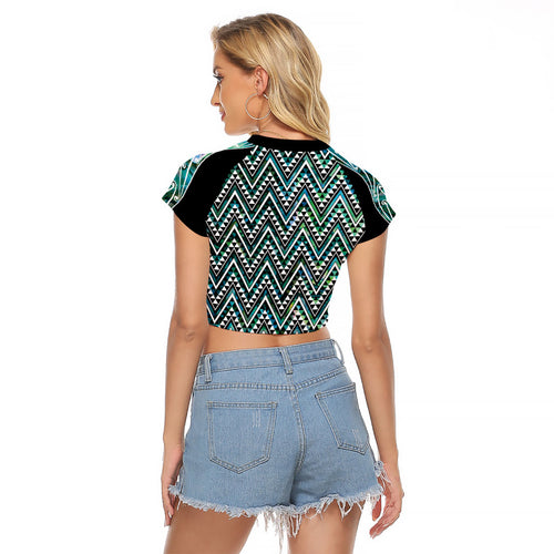 New Zealand Maori Niho Taniwha Raglan Cropped T Shirt Papua Shell - Mangopare Puhoro Pattern