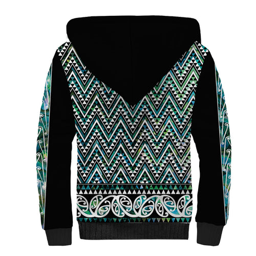 New Zealand Maori Niho Taniwha Sherpa Hoodie Papua Shell - Mangopare Puhoro Pattern