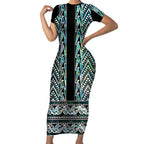 New Zealand Maori Niho Taniwha Short Sleeve Bodycon Dress Papua Shell - Mangopare Puhoro Pattern