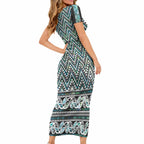 New Zealand Maori Niho Taniwha Short Sleeve Bodycon Dress Papua Shell - Mangopare Puhoro Pattern LT9