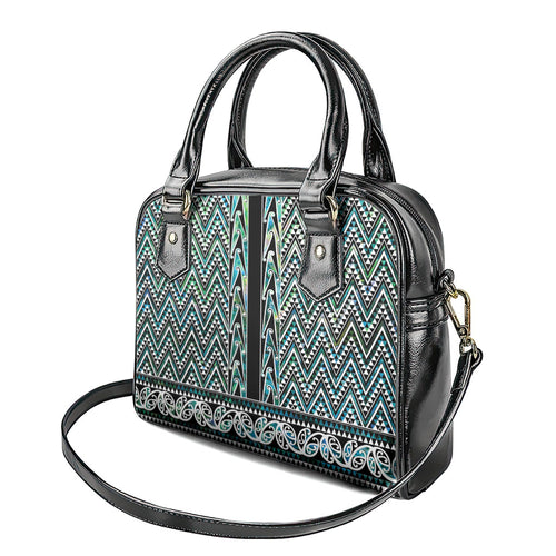New Zealand Maori Niho Taniwha Shoulder Handbag Papua Shell - Mangopare Puhoro Pattern