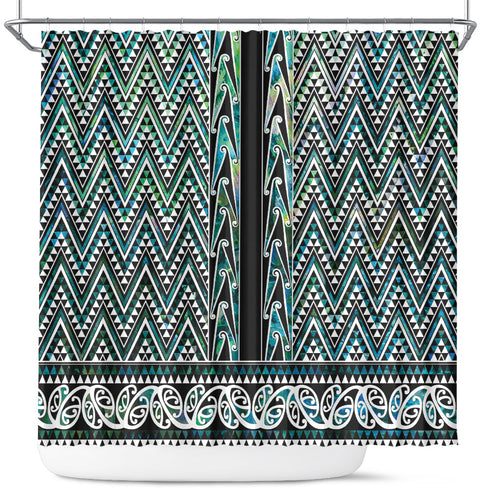 New Zealand Maori Niho Taniwha Shower Curtain Papua Shell - Mangopare Puhoro Pattern