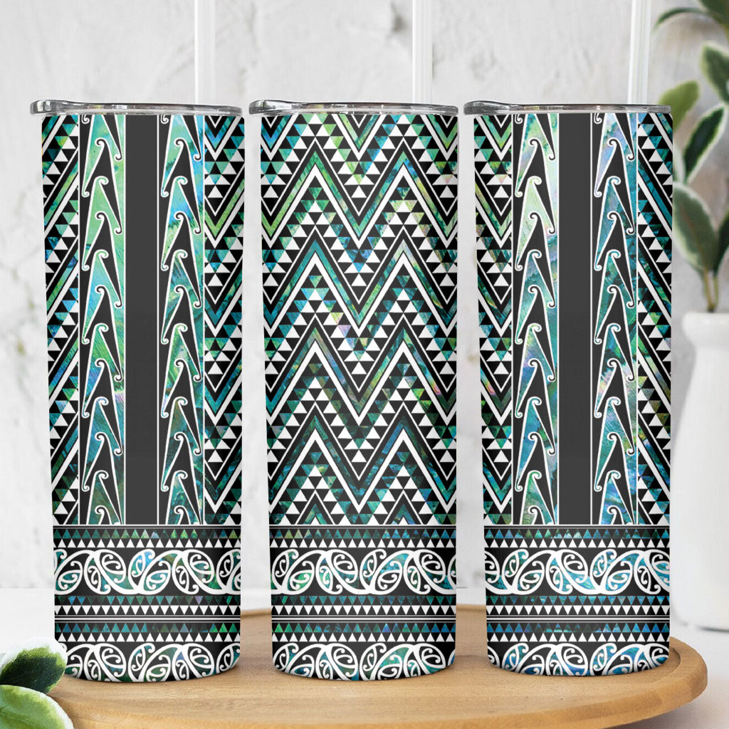 New Zealand Maori Niho Taniwha Skinny Tumbler Papua Shell - Mangopare Puhoro Pattern