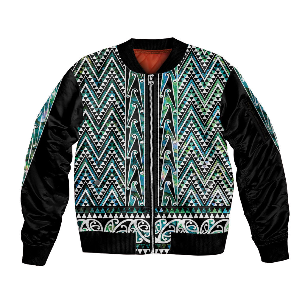 New Zealand Maori Niho Taniwha Sleeve Zip Bomber Jacket Papua Shell - Mangopare Puhoro Pattern