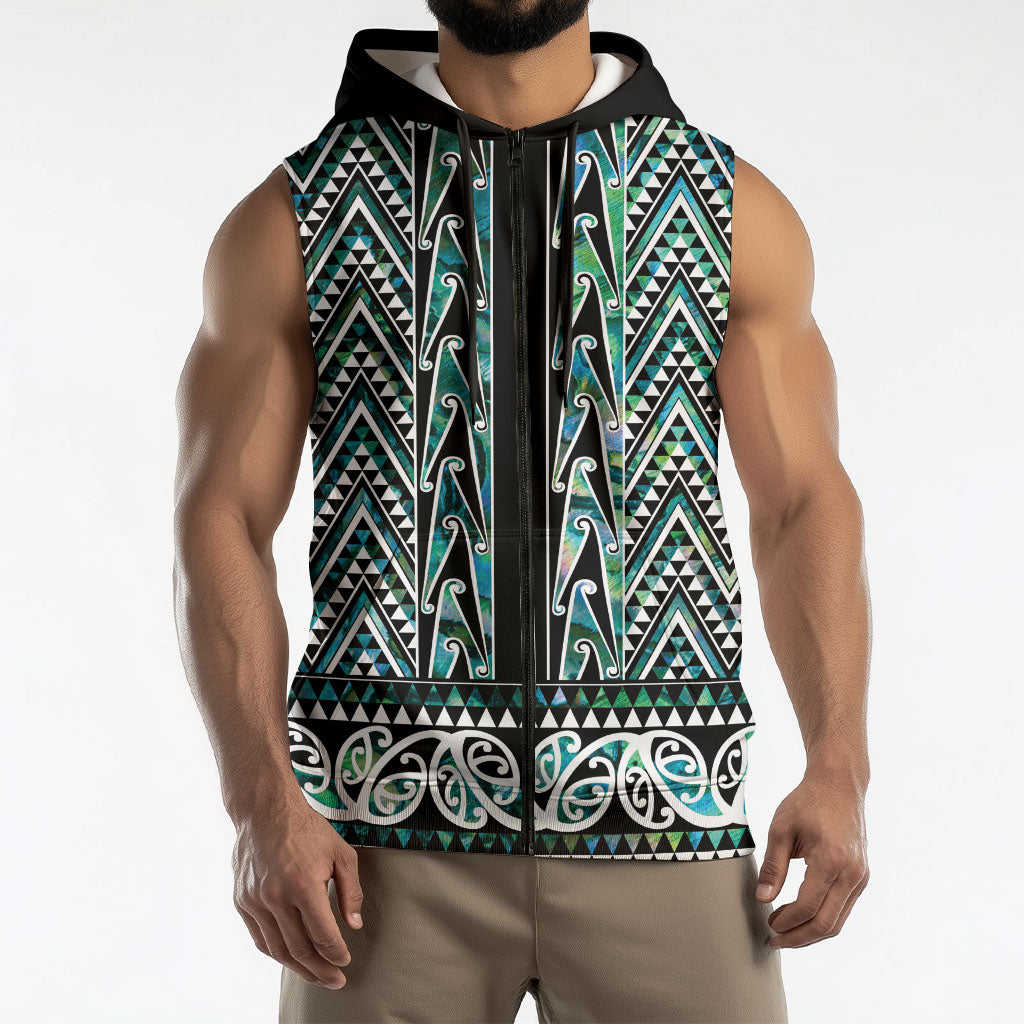 New Zealand Maori Niho Taniwha Sleeveless Zip Hoodie Papua Shell - Mangopare Puhoro Pattern