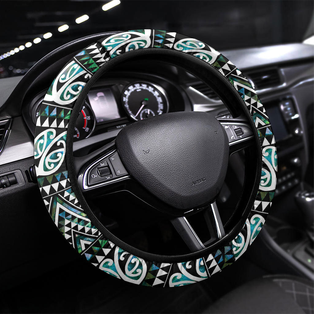 New Zealand Maori Niho Taniwha Steering Wheel Cover Papua Shell - Mangopare Puhoro Pattern