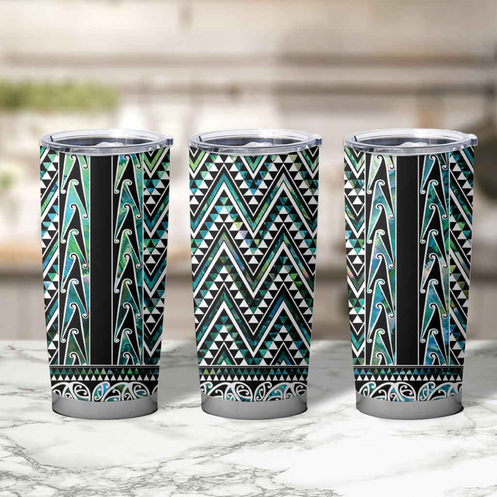 New Zealand Maori Niho Taniwha Tumbler Cup Papua Shell - Mangopare Puhoro Pattern