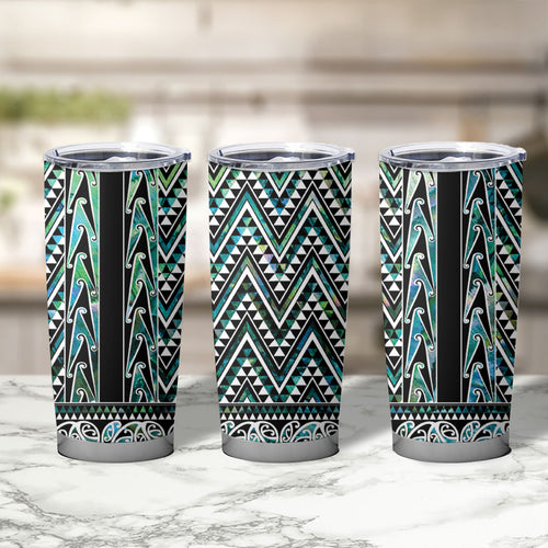New Zealand Maori Niho Taniwha Tumbler Cup Papua Shell - Mangopare Puhoro Pattern
