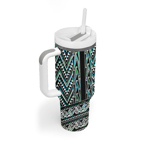 New Zealand Maori Niho Taniwha Tumbler With Handle Papua Shell - Mangopare Puhoro Pattern