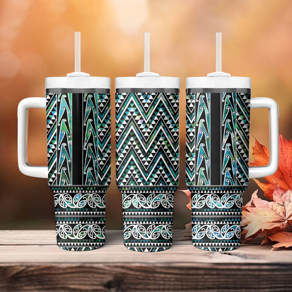 New Zealand Maori Niho Taniwha Tumbler With Handle Papua Shell - Mangopare Puhoro Pattern
