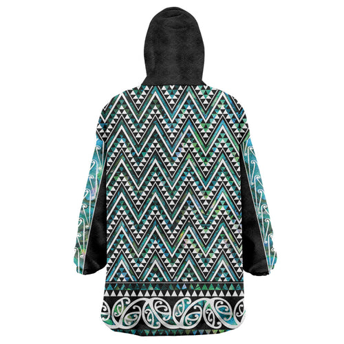 New Zealand Maori Niho Taniwha Wearable Blanket Hoodie Papua Shell - Mangopare Puhoro Pattern