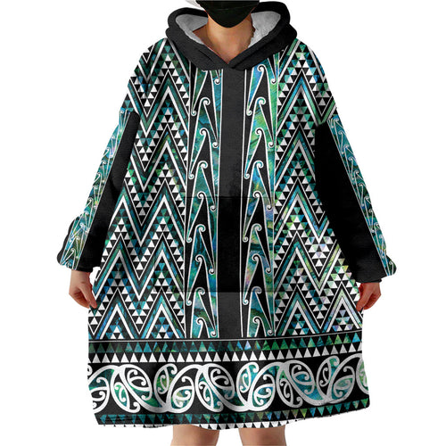New Zealand Maori Niho Taniwha Wearable Blanket Hoodie Papua Shell - Mangopare Puhoro Pattern