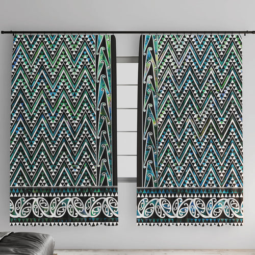 New Zealand Maori Niho Taniwha Window Curtain Papua Shell - Mangopare Puhoro Pattern