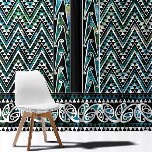 New Zealand Maori Niho Taniwha Window Curtain Papua Shell - Mangopare Puhoro Pattern