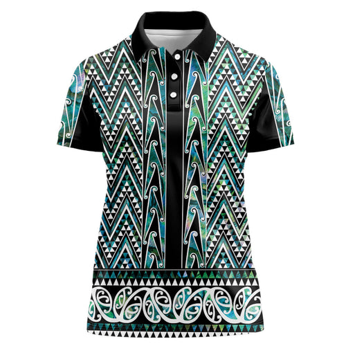 New Zealand Maori Niho Taniwha Women Polo Shirt Papua Shell - Mangopare Puhoro Pattern
