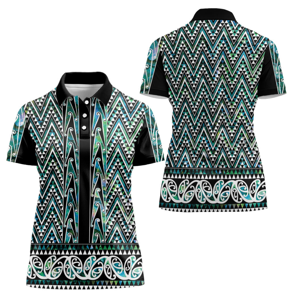 New Zealand Maori Niho Taniwha Women Polo Shirt Papua Shell - Mangopare Puhoro Pattern
