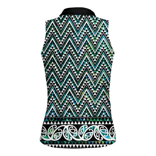 New Zealand Maori Niho Taniwha Women Sleeveless Polo Shirt Papua Shell - Mangopare Puhoro Pattern