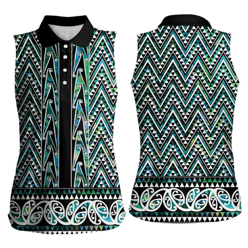 New Zealand Maori Niho Taniwha Women Sleeveless Polo Shirt Papua Shell - Mangopare Puhoro Pattern