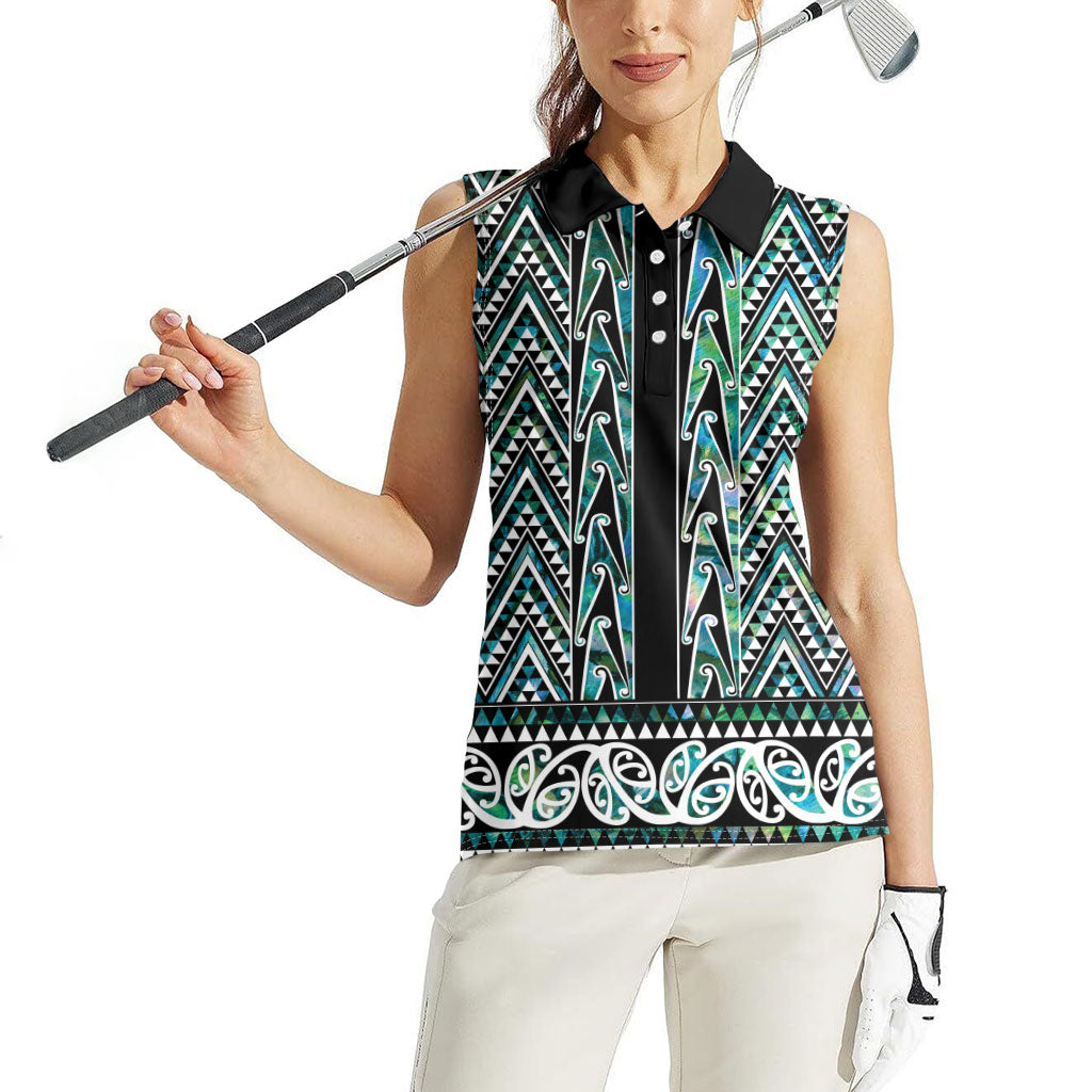 New Zealand Maori Niho Taniwha Women Sleeveless Polo Shirt Papua Shell - Mangopare Puhoro Pattern