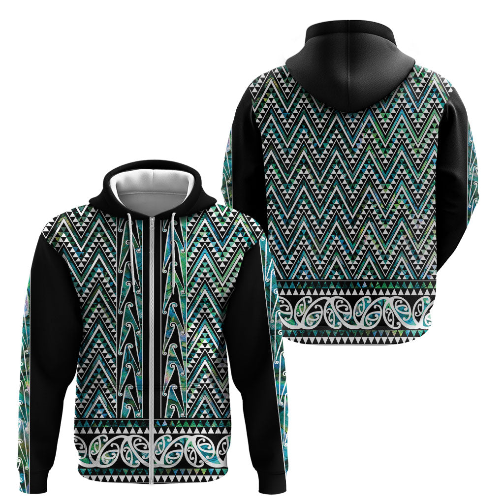 New Zealand Maori Niho Taniwha Zip Hoodie Papua Shell - Mangopare Puhoro Pattern