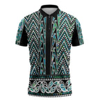 New Zealand Maori Niho Taniwha Zipper Polo Shirt Papua Shell - Mangopare Puhoro Pattern