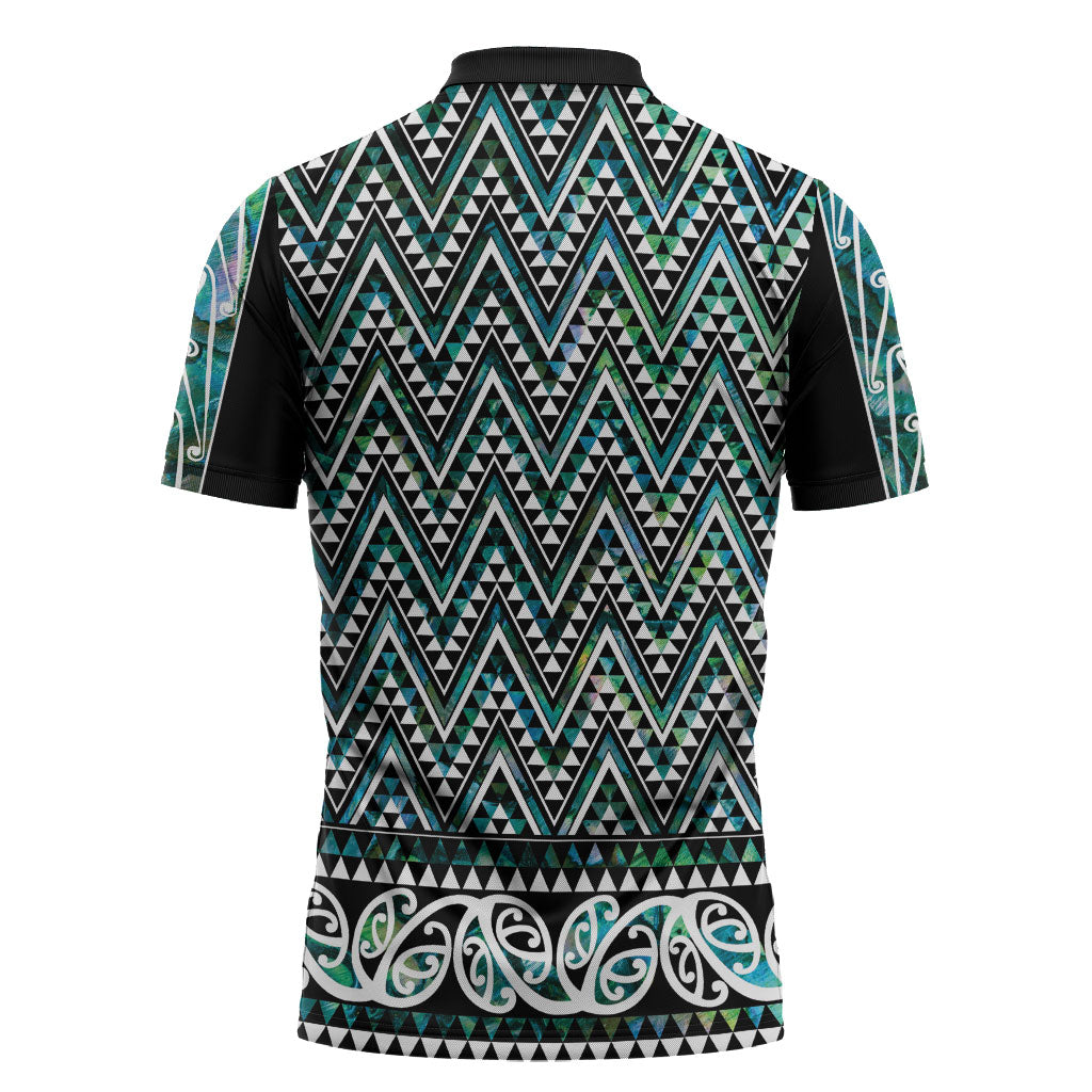 New Zealand Maori Niho Taniwha Zipper Polo Shirt Papua Shell - Mangopare Puhoro Pattern